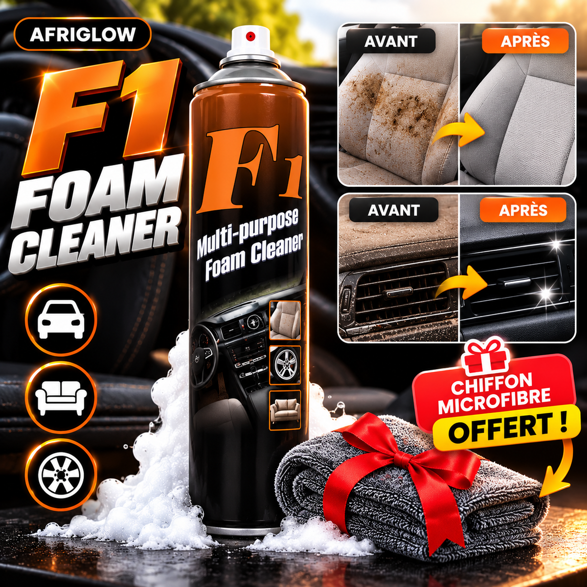 F1 Foam Cleaner™ – Nettoyant Mousse Multifonction Pour Intérieur Voiture
