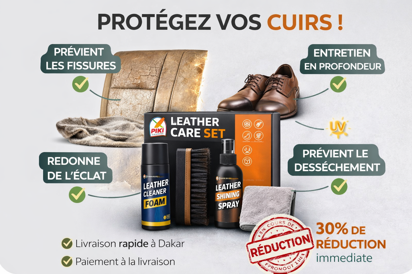 Kit Entretien Cuir Premium 4-en-1 - Nettoyage & Protection Intense