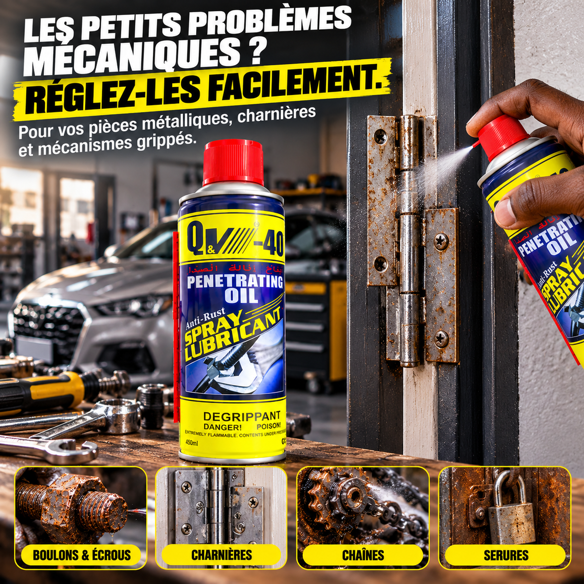BS-40 Spray Dégrippant Multifonction 450 ml | Paiement à la Livraison 🔧