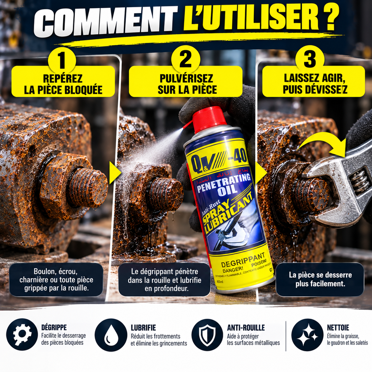 BS-40 Spray Dégrippant Multifonction 450 ml | Paiement à la Livraison 🔧