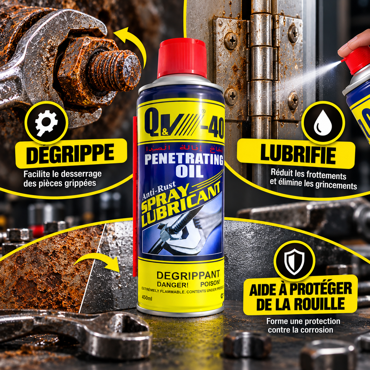 BS-40 Spray Dégrippant Multifonction 450 ml | Paiement à la Livraison 🔧